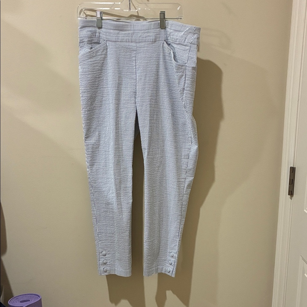 Blue/white seersucker jeggings